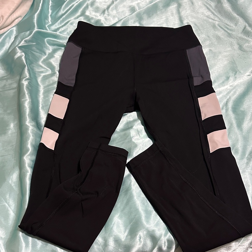 Women’s Avia Black Active Leggings with White & Gray Paneling